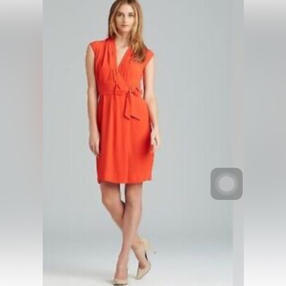 kate spade Dress Bright Orange Red Sleeveless Wrap Dress Front Bow